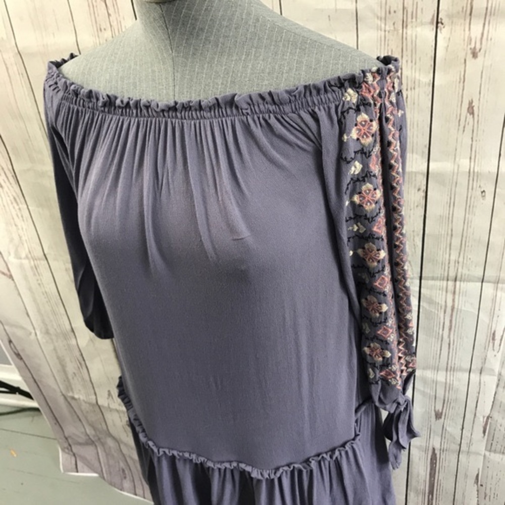 Purple floral off shoulders tunic skirt top